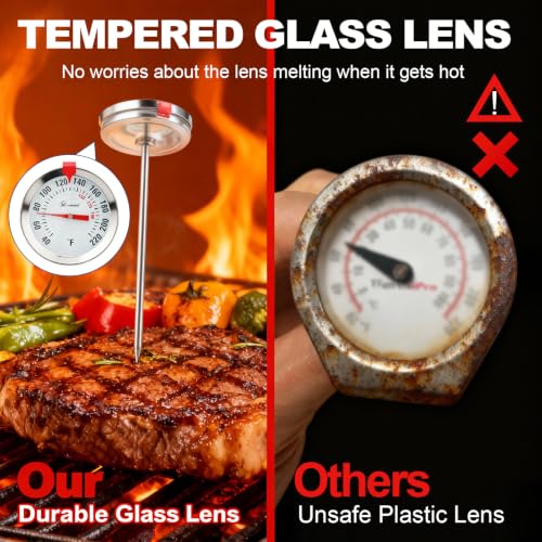 Image of Oven Safe Meat Thermometer for Roasting and Grilling, 2-Inch Large Dial Analog Food Thermometer with Adjustable Target Marker, 304 Stainless Steel 4.3 inch Probe, Leave in Oven for Turkey, Beef