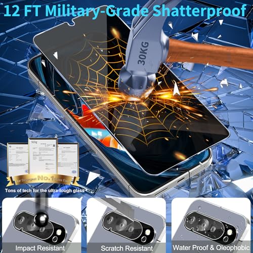 Image of 3 Pack Privacy Screen Protector for Google Pixel 10 Pro XL Tempered Glass + 2 Pack Camera Lens Protector, True 25Anti Spy, 9H+ Hardness, Fingerprint Unlock, Case Friendly Bubble-Free 6.8 Inch