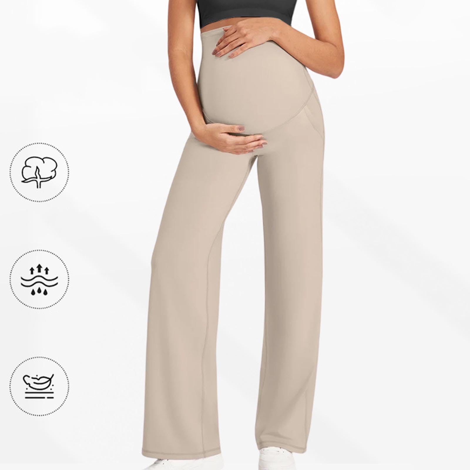 Pantalones de Maternidad para Mujer Cintura Alta Elástica Pantalones Deportivos de Pernera Ancho Recta para Embarazo Suaves Cómodos Pantalon Yoga con Bolsillos Casual Elástico Legging Push Up