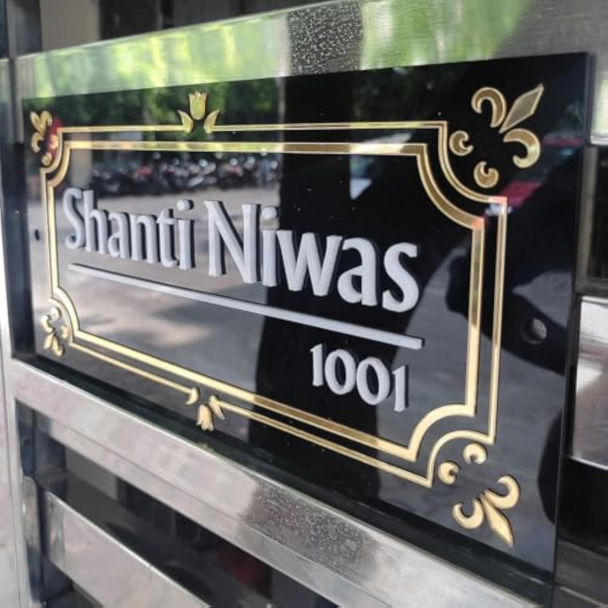 Customizable Acrylic Black & Golden Laser Cut Nameplate