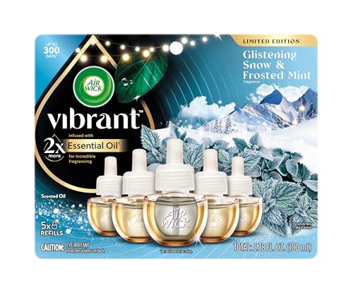 Air Wick Vibrant Plug-In Scented Oil Refills 5 Count Glistening Snow & Frosted Mint Air Freshener Essential Oils