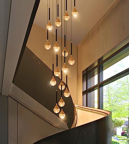 13Feet Chandeliers For Living Room Entryway High Ceiling Lighting Fixtures Decor Chandelier For Living Room Foyer Modern Crystal Pendant Light Led Dimmable Lighting Pendant Fixture Flat/Sloped Ceiling #TOP7