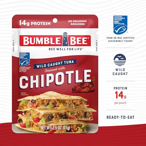 Image of Bumble Bee Chipotle Seasoned Tuna, 2.5 oz Pouches (Pack of 12) - Ready to Eat - Wild Caught Tuna Packet - 14g Protein per Serving - Gluten Free
