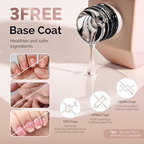 Image of MelodySusie Hema Free Gel Base Coat,Hema Free,Hpma Free,Tpo Free,No Wipe,Soak off UV LED Drying,Long Lasting Gloss Shiny 15ML