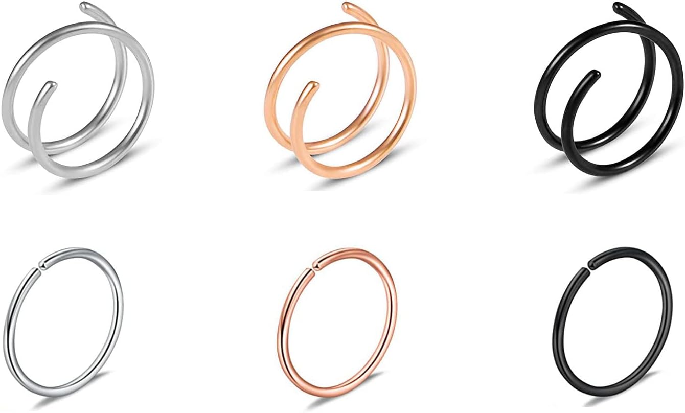Double Nose Ring for Single Piercing Nose Hoop 20G 8mm Twist Nose Ring Hoop for Women Silver Spiral Nose Hoop Nostril Double Earrings Hoop Piercing Jewelry