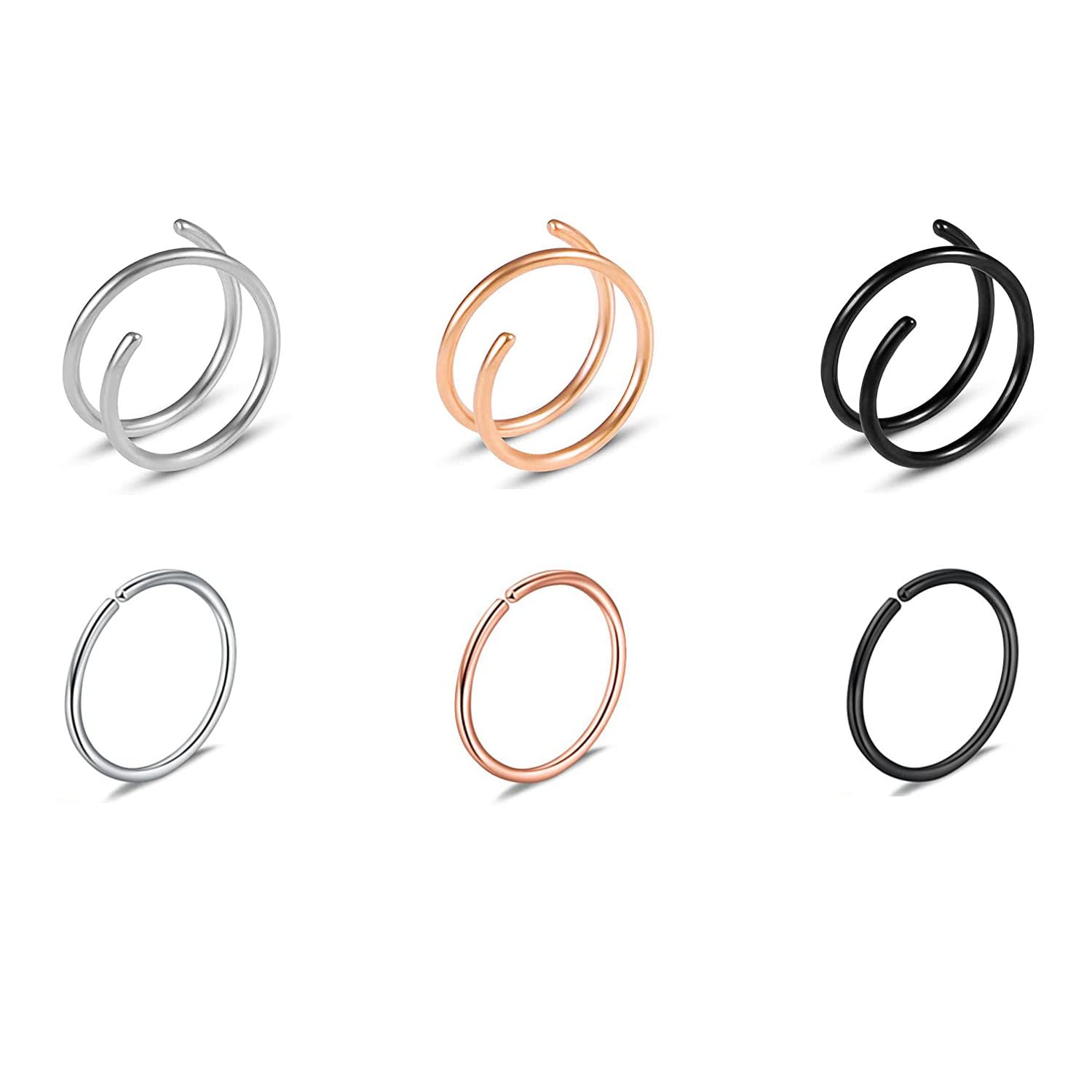 Double Nose Ring for Single Piercing Nose Hoop 20G 8mm Twist Nose Ring Hoop for Women Silver Spiral Nose Hoop Nostril Double Earrings Hoop Piercing Jewelry