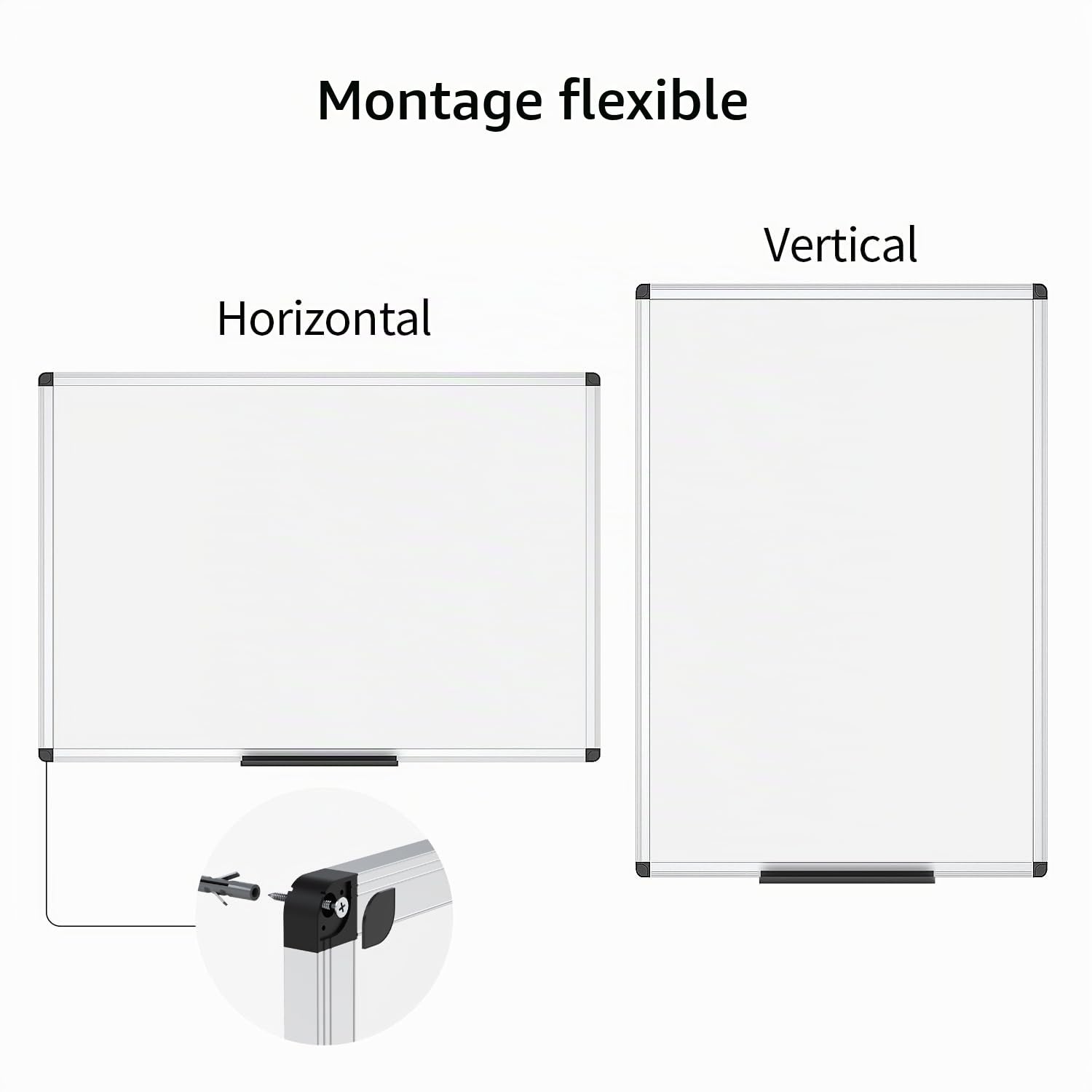 VIZ-PRO tableau blanc magnétique avec cadre en aluminium et porte-marqueurs, effaçable à sec, 90 x 60 cm, idéal pour bureau, école et maison