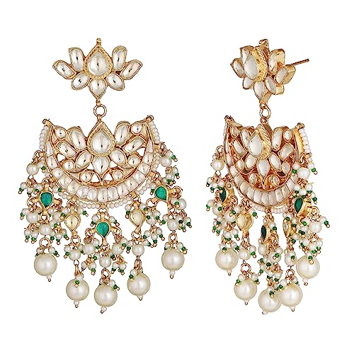 Auraa Trends 22KT Gold Plated kundan Traditional Handcrafted Stones Green Earring Set For women and girls AT-107 - Image 3