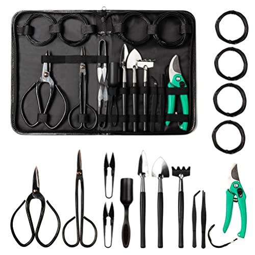 TOPHORT 16PCS Bonsai Tree Kit, Bonsai Tools Set Include Pruning Shears, Carbon Steel Bonsai Scissors, Bonsai Starter Kit Gardening Trimming Tools