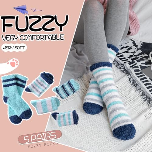Image of EBMORE Fuzzy Socks for Women, Thick Cozy Warm Fluffy for Winter | Ultra Soft Plush Fleece Lining, Stretch Cuff, Comfy Heel & Toe, for Home & Sleep, Gifts Cabin Slipper Socks, 5 Pairs