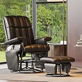 JIASTING 360° Swivel Recliner Chair with Ottoman & Side Pockets, Nursing Glider Rocking Recliner Chair, Gliding Chair for Nursery, Office, Living Room, Bedroom, Metal Frame