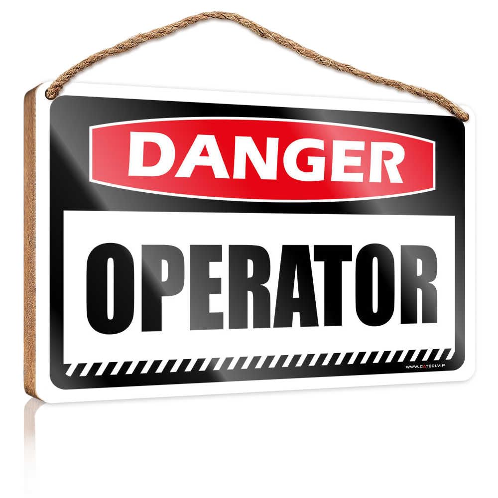 HMQW Front Door Decor Danger Operator Wooden Sign Funny Man Cave Signs Lake House Decor(23X35CM)