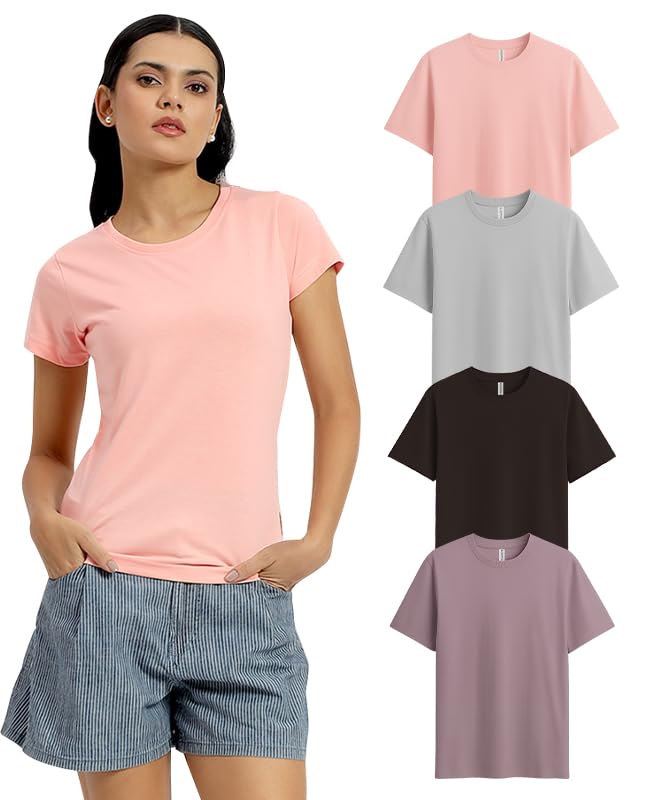 Image of Sleepynuts Women's Plain Round Neck Regular Fit Half Sleeve Cotton T Shirt