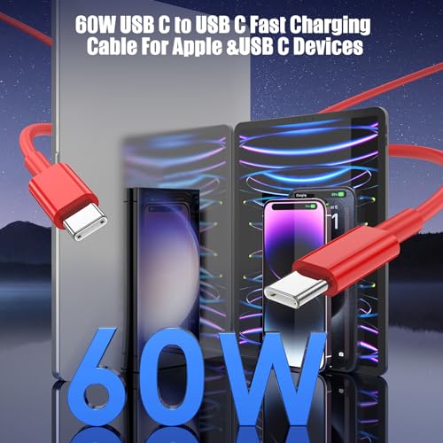 Image of 3-Pack Red [3.3FT+6.6FT+10FT] 60W USB C to USB C Cable, Type C Fast Charging Cable for iPhone Air 17 16e 16 15 Pro Plus Pro Max，for Galaxy S25, for iPad Pro /Air /mini, for MacBook Pro /Air and More