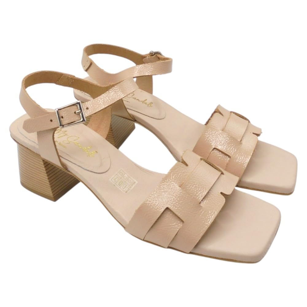 Oh! My Sandals - 5360 Sandalia de Vestir para Mujer con Tacón Medio Ancho de 5 cm, Piel Grabada y Cierre de Hebilla – Elegante y Cómoda para: Mujer
