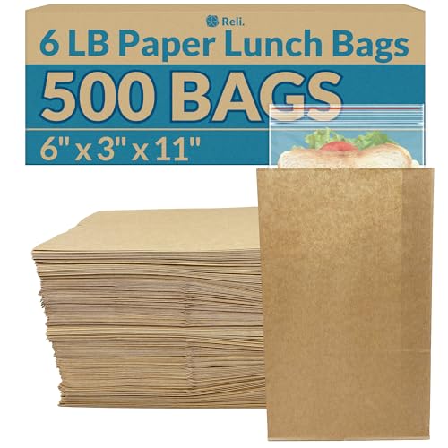 Reli. Paper Lunch Baggage, 6 Lb | 500 Pcs – Bulk | Brown Paper Baggage 6 lb Capability | Kraft Lunch Baggage/Small Grocery | Brown Sacks for Snacks, Crafts | Brown/Kraft