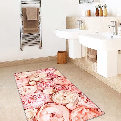 Bilderwelten Waschbarer Teppich Vintage rutschfest Blumen Rosen Rosé Koralle Shabby Läufer...
