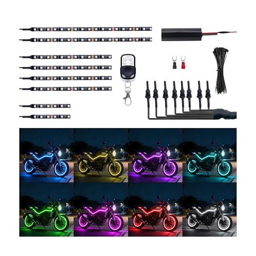 Ligrel 8PCs RGB Motorcycle Underglow Kit - Waterproof LED Lights