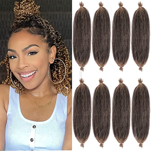 12 Inch Short Soft Springy Afro Twist Hair 8 Packs Pre-Separated Spring Twsit Hair For Soft Locs Dark Brown Marley Twist Crochet Braiding Synthetic Hair Extension For Women (8 Strands/Pack,T27#)