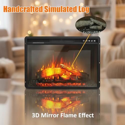26 Inches Electric Fireplace Inserts, 1500W Wall Recessed with Remote Control, Timer, 6 Brightness and 5 Speeds, Overheating Protection, Fireplace Heater for Indoor Use - Thumbnail 4