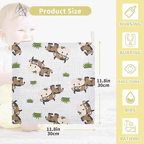 Image of vvfelixl Cotton Brown Cow Grass Muslin Washcloths - Soft Baby Face Towel for Newborns, 11.8 X 11.8 Inch, 3 Pack