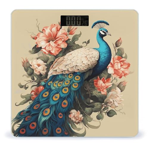 Báscula digital de baño Peacock and Flowers con vidrio templado