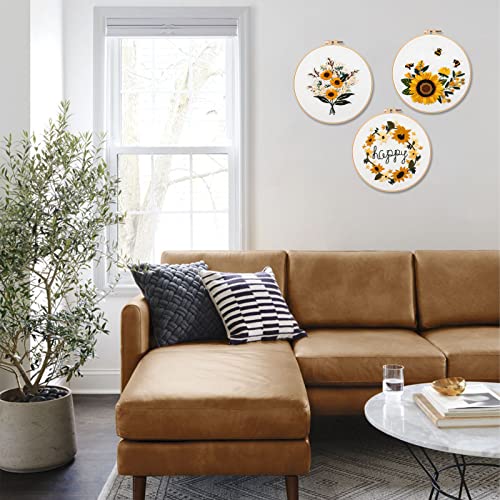 Lukinbox Embroidery Kits For Beginners Adults, 3 Sets Embroidery Starter Kit Include 3 Stamped Embroidery Clothes With Floral And Bee Pattern, 1 Embroidery Hoop, Threads, Needles #TOP6
