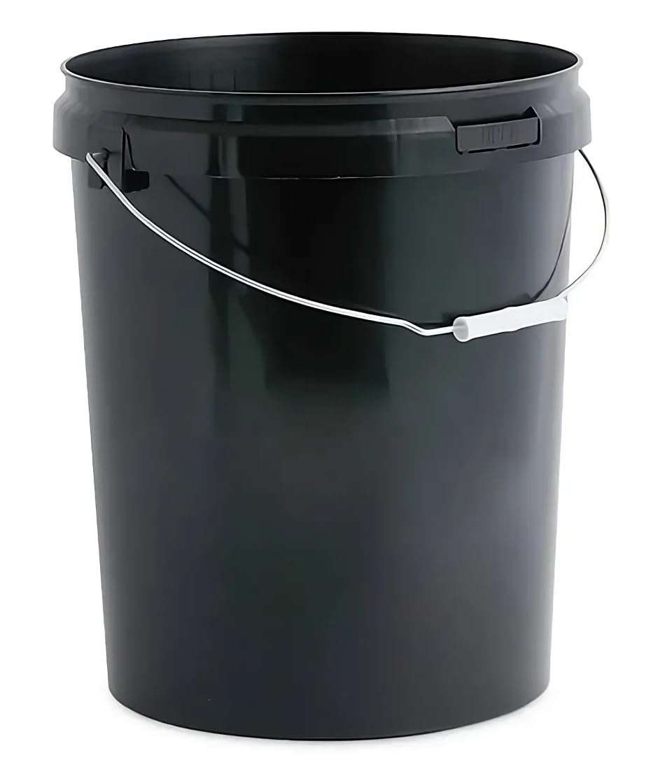 25 x 20L Plastic Bucket Pail + Handle & Lid - Heavy Duty ¦ Food Grade BPA Free ¦ Multi-use Fermentation Feed Dry Food Liquid Chemicals Hydroponics Storage Container BLACK
