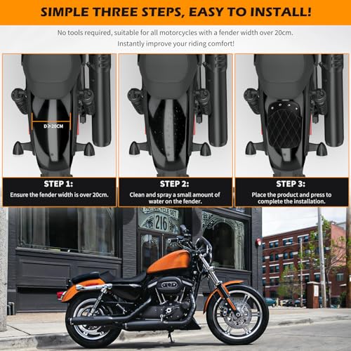 Image of DREAMIZER Universal Black Motorcycle Solo Passenger Seat Rear Cushion 8 Suction Cups Compatible with Harley Davidson Sportster XL 883 1200 Forty Eight Dyna Chopper Bobber Custom (Black-rivet)