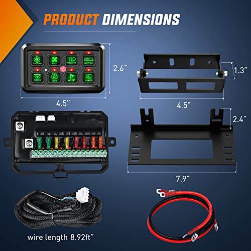 Image of Nilight 8 Gang Switch Panel System Circuit Control Relay System Fuse Wiring Harness Automatic Dimmable ON Off LED Switch Pod for 12V Cars Trucks Campers SUV, 2 Years Warranty | Universal Circuit Control Fuse Wiring Harness ON Off Green Backlit LED Pod for 12V Cars Trucks Boats Campers SUV
