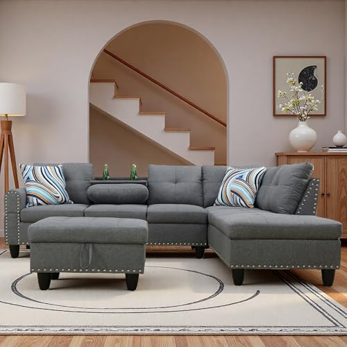 Recopilación de Juegos de sofás los mejores 5. 48 Topcomfortable - Juego de sofás en Forma de L de 98 Pulgadas, modulares para Sala de Estar con otomana de Almacenamiento, Juegos de Muebles de 4 Asientos, sofá para el hogar,...