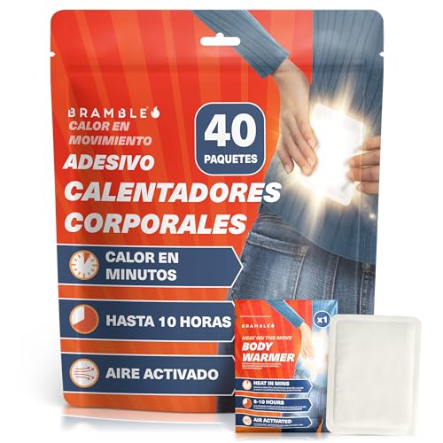 Bramble - Calentadores corporales Adhesivos (Paquete de 40) - Parches Adhesivos ultrafinos para Calor localizado - Se activan con el Aire y no Dejan Olor - hasta 10 Horas de Calor