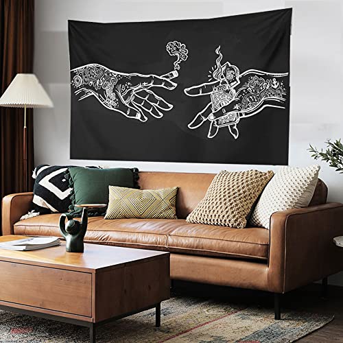 Arazzo da Parete Bianco e Nero Floreale Mani