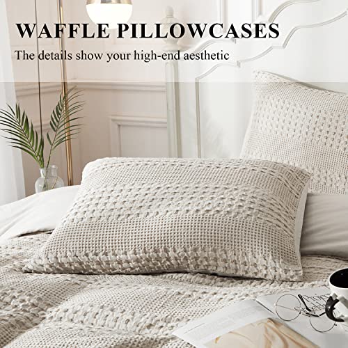 Ivellow Waffle Weave Duvet Cover Set 100% Cotton Duvet Cover King Textured Khaki Duvet Cover Cozy Soft Breathable King Duvet Cover Skin-Friendly Luxury Comforter Cover Bedding Set All Season 104"X90" #TOP4