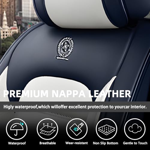 Image of Universal Car Seat Covers for Honda Insight 2002-2022 Anti-Slip Seat Covers,Waterproof Faux Leather Full Coverage Car Seat Protectors Interior Accessories(2Pcs Standard /Blue&White)