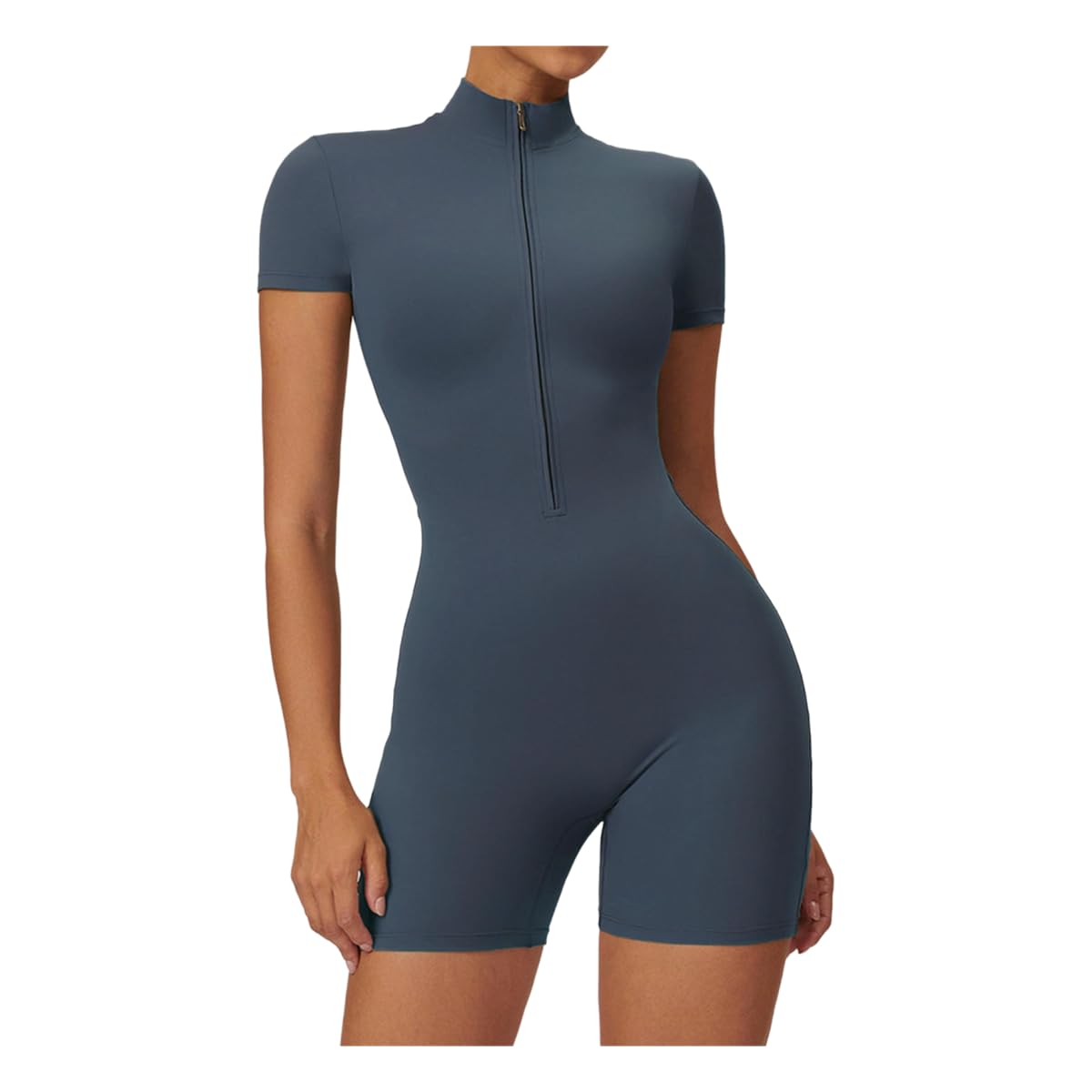 Ropa de Yoga para Mujer Traje Manga Corta Pantalones Cortos Medias Abdominales Entrenamiento Deportivo Fitness-Azul-m
