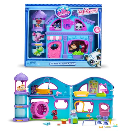 Bandai Littlest Pet Shop – La Grande Maison Des Pet Shop – Estojo de jogo com 2 Pet Shop incluído e 20 acessórios, mini figuras para animais colecionáveis, brinquedo infantil de 4 anos e + –