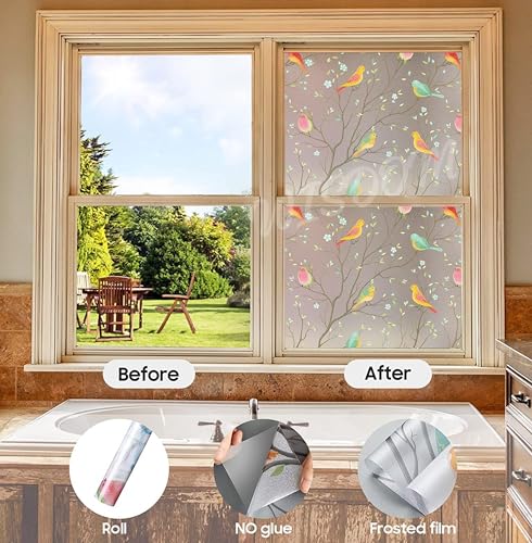 Image of WISDOM 12x480 Birds Privacy Frosted Window Film Home Decorative Glass Frosted Vinyl Sticker