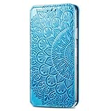 NEINEI Cover Folio in Pelle per OnePlus 9RT 5G,PU/TPU Case Portafoglio con [Slot per Schede][Supporto],3D Fiori che Sbocciano Modello Libro Custodia-Blu