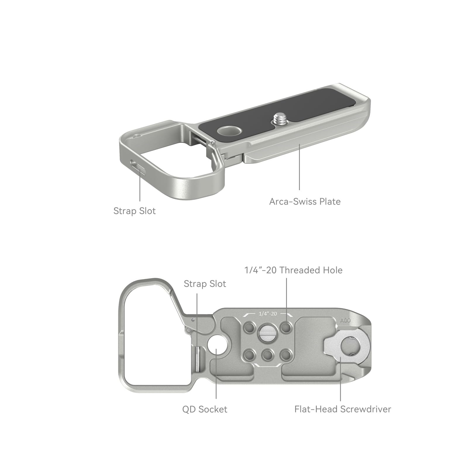 SMALLRIG Base Plate dla Sony A7C II/A7CR, Płyta do Montażu Dolnego (Srebrna) z Wbudowaną Płytką Szybkiego Zwalniania do Arca, Gniazdo QD, Szczelina na Pasek, Otwór Gwintowany 1/4"-20 i 3/8"-16-4439