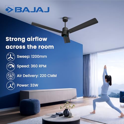 Image of Bajaj Classico Sleek Neo 5S 1200MM BLDC Ceiling Fan with Remote|LED speed indicator|BEE 5 Star Rated Energy Efficient|Power Saving|Sleek Compact Design|High Air Delivery|2Yr Warranty|Smoke Black
