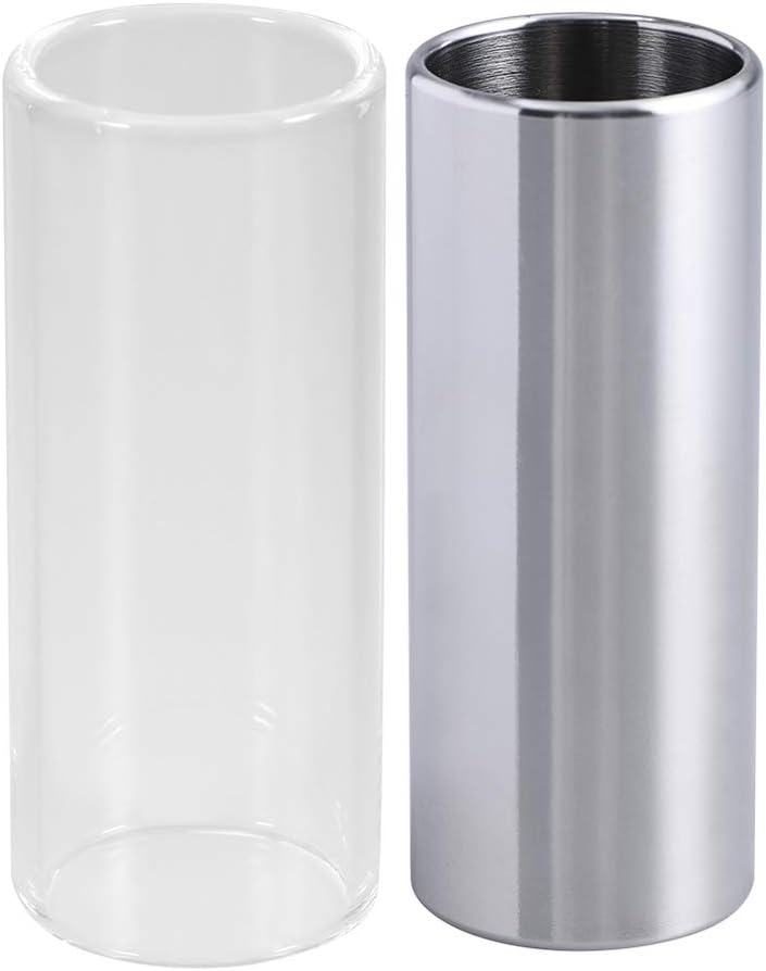2pcs Guitar Medium Bottleneck Slides Transparent Glass Stainless Steel for Electric and Acoustic Guitar for Professionals and Enthusiasts