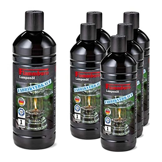 FLAMMBURO (6 litres Huile pour Lampes - Bouteilles de 1000 ML - Idéale pour Les Lampes à Huile, Lampe à Pétrole, Torches, et Bougies. Utilisation en intérieur et en extérieur - 6 x Bouteilles (1L)