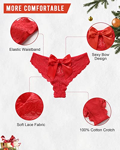 Sharicca Lace Bow Cheeky Bikinis For Women Sexy See Through Panties Women Festival Low Waist Briefs, Bright Red, M #TOP4