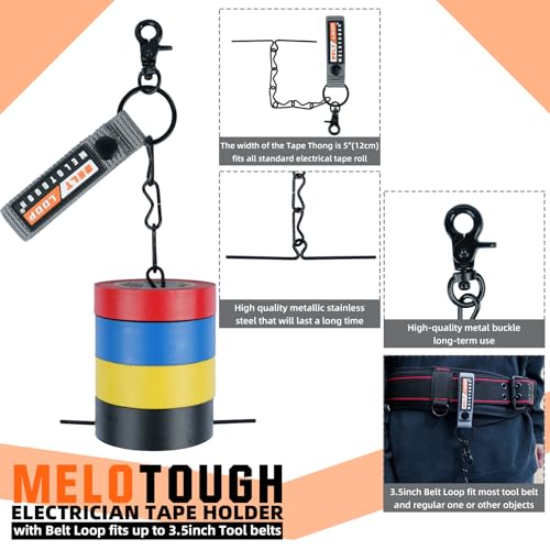 Image of MELOTOUGH Tape Thong for Tool Belt Waist Electrical Tape Strap Chain with Keyring and trigger snap hook for Belt (Grey Color, 2)
