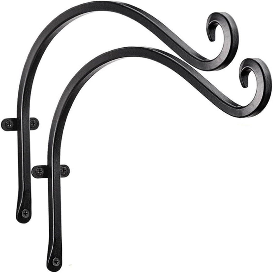 Hanging Basket Bracket (12 Inch/2pcs) Wall Hanging Basket Hooks Outdoor for Flower Bird Feeder and Plants, Black