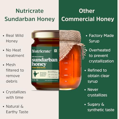 Image of Nutricrate Sundarban Raw Honey | 100% Pure Organic Natural Honey from Sundarbans | Unprocessed Unfiltered No Added Sugar or Adulteration Rich Taste Healthy Daily Use Superfood Nutrients (250 Grams)