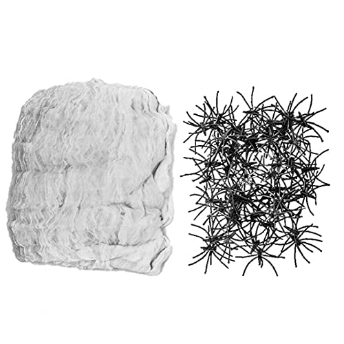 LjzlSxMF Halloween benodigdheden, Halloween Stretchable Spider Web Decoratie 60g spinnenwebben met 60 spinnen voor…