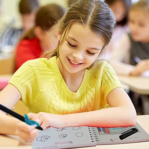 SKY-TOUCH Reusable Handwriting Copybooks for Kids | Magic Practice Workbook Set for Preschool | Grooved Template Design for Improved Writing Skills (4 Books with Pens, 18.5 x 26 cm)