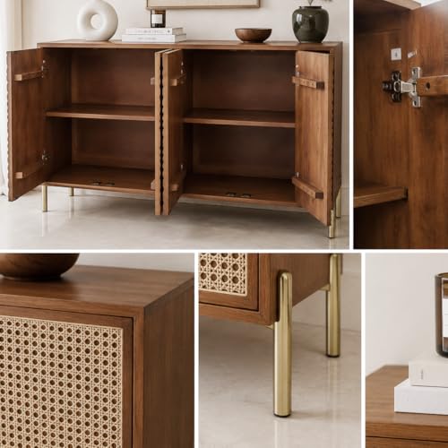 Image of The Attic Arcus Sideboard, Multipurpose Cabinet for Kitchen and Living Room Storage, Solid Mango Wood, Teak Color